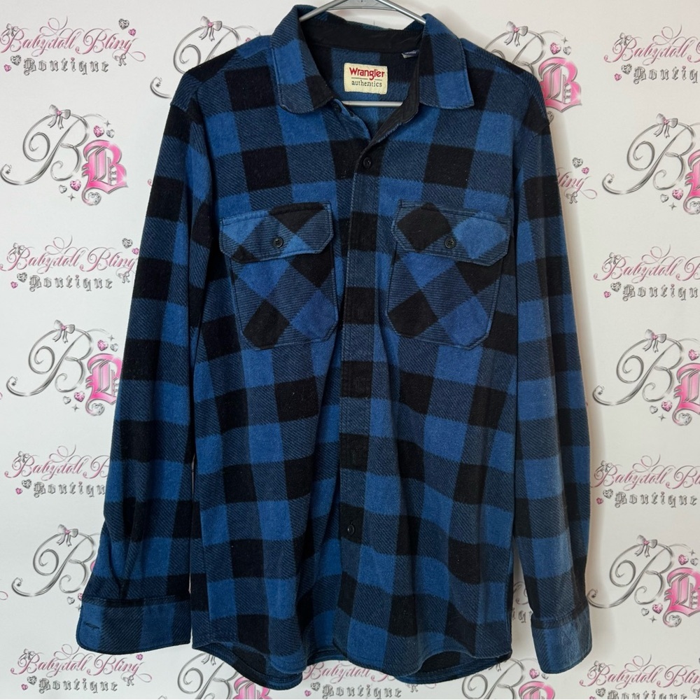 Wrangler sweater fleece soft Blue Black Casual Button Down Shirt warm sweater
